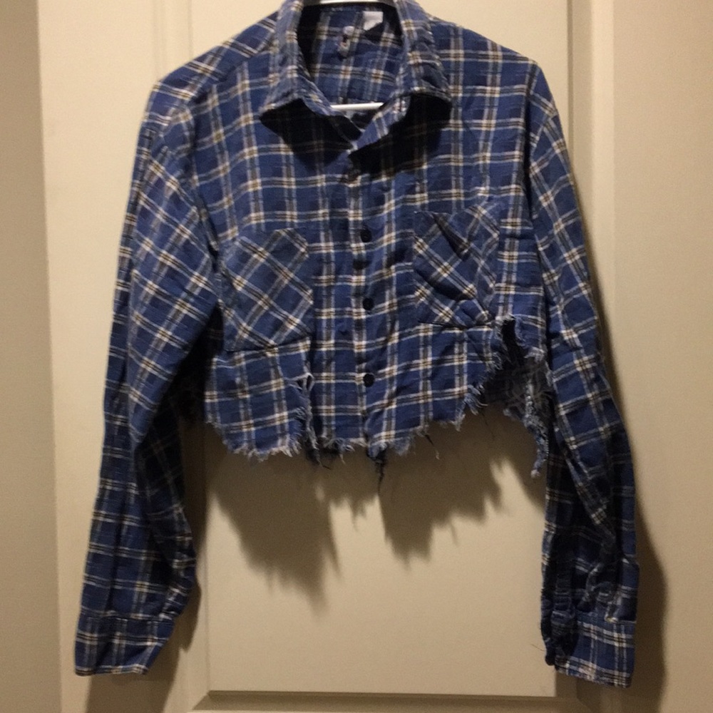 Patchwork Distress Crop Button Down Flannel Lg Sl… - image 3